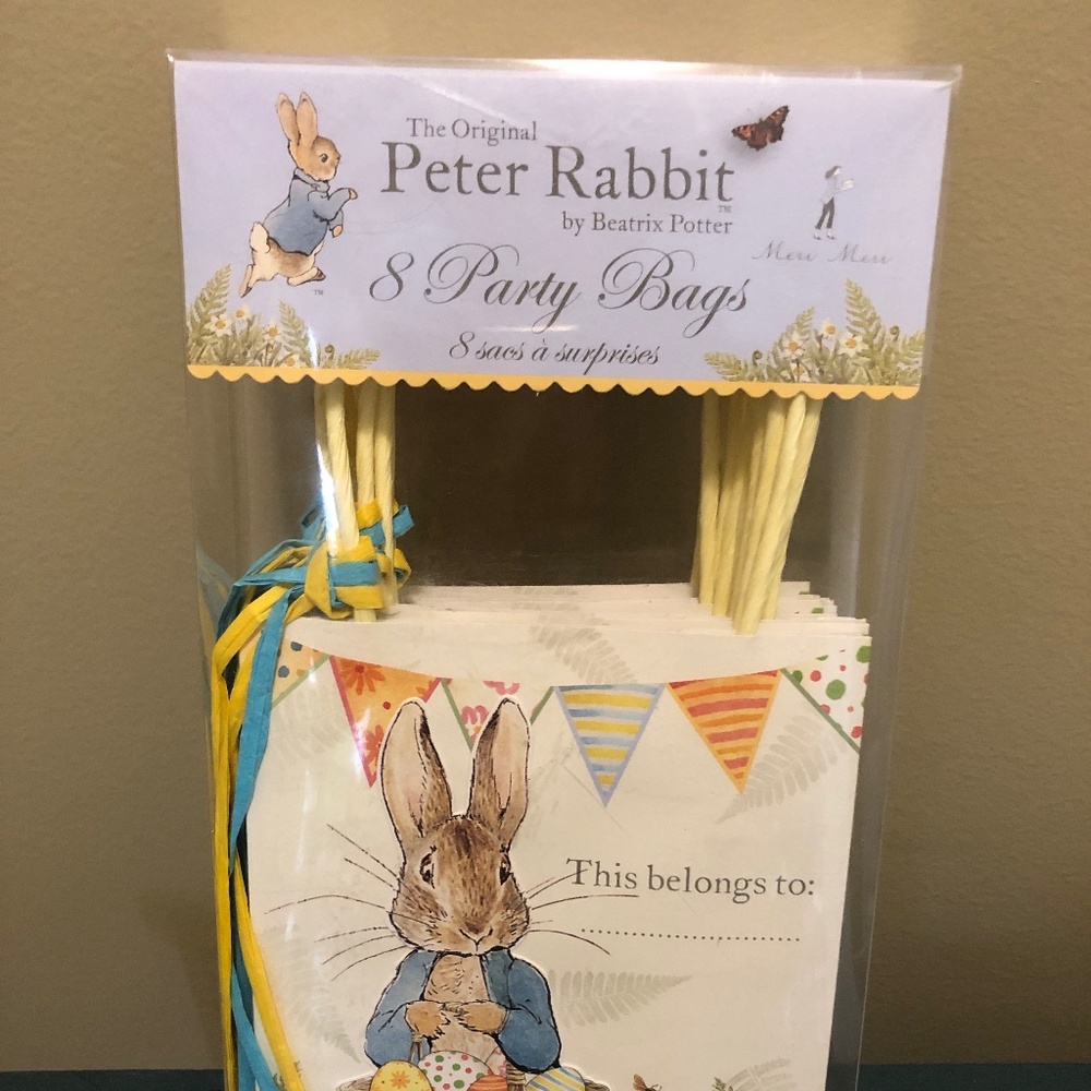 Festive Yellow and Blue Party Favor Bags with Peter Rabbit Design